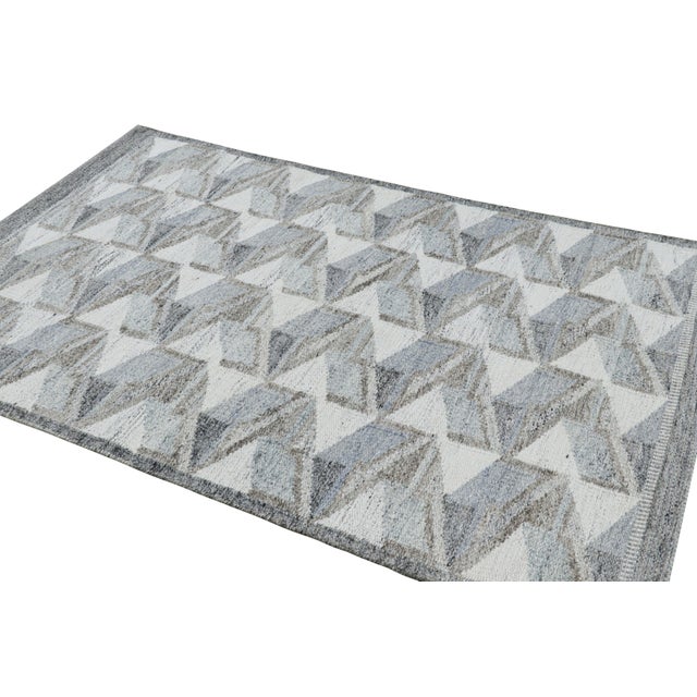 Rug & Kilim Rug & Kilim’s Scandinavian Style Outdoor Rug With Blue & Gray Geometric Pattern For Sale - Image 4 of 7