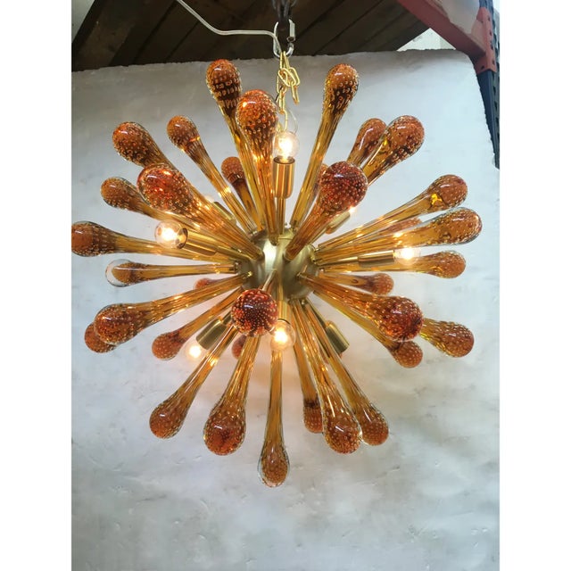 2010s Murano Glass Sputnik Chandelier With Gold Frame and Amber Air Drops For Sale - Image 5 of 7