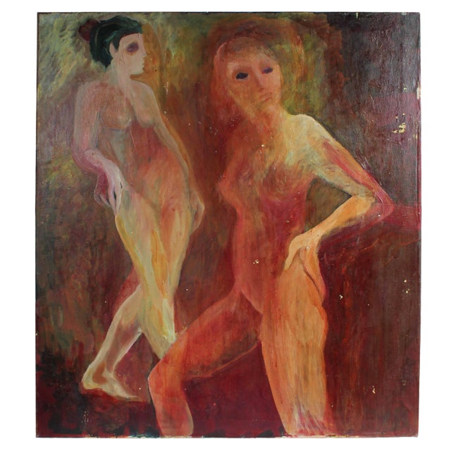 Alysanne McGaffey Modernist Nude Figures, Oil on Canvas, Circa 1977 Circa 1977 For Sale