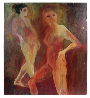 Alysanne McGaffey Modernist Nude Figures, Oil on Canvas, Circa 1977 Circa 1977