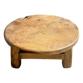 Andrianna Shamaris Antique Teak Wood Round Side Table or Stool For Sale