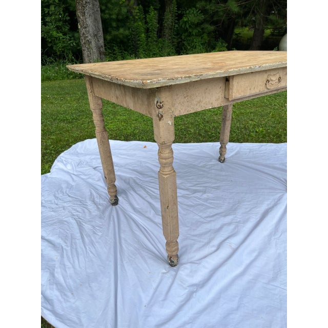 Alabaster Antique Painted Pine Table or Desk With Drawer For Sale - Image 8 of 13
