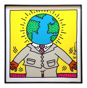 Keith Haring Vintage 1990 Lmtd Edtn Collector's Framed Pop Art Original Silkscreen Print " Earthman " 1986