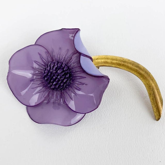 2000 - 2009 Francoise Montague Resin Brooch Mauve Poppy Flower For Sale - Image 5 of 8