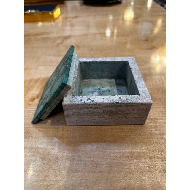 Mid-Century Modern Vintage Italian Travertine and Green Marble Ashtray 1990s For Sale - Image 3 of 6