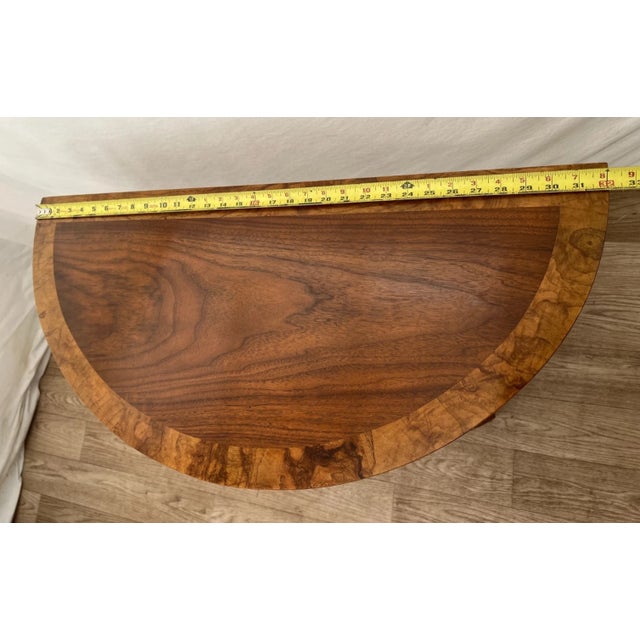 Vintage Baker Fine Furniture Demilune Console Table Banded Burl Walnut Top For Sale - Image 10 of 12