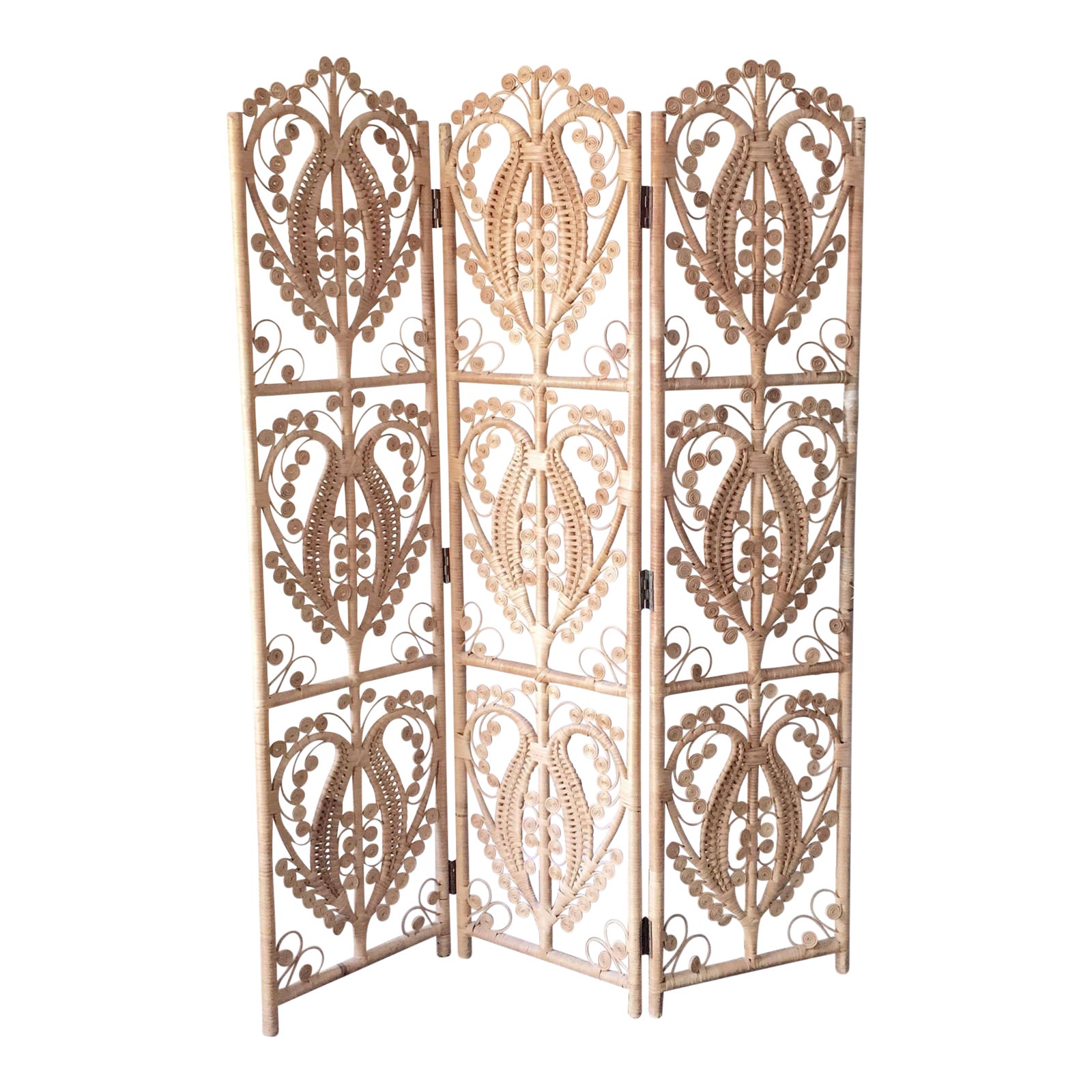 Vintage Wicker Peacock Room Divider 3 Panel Screen Chairish