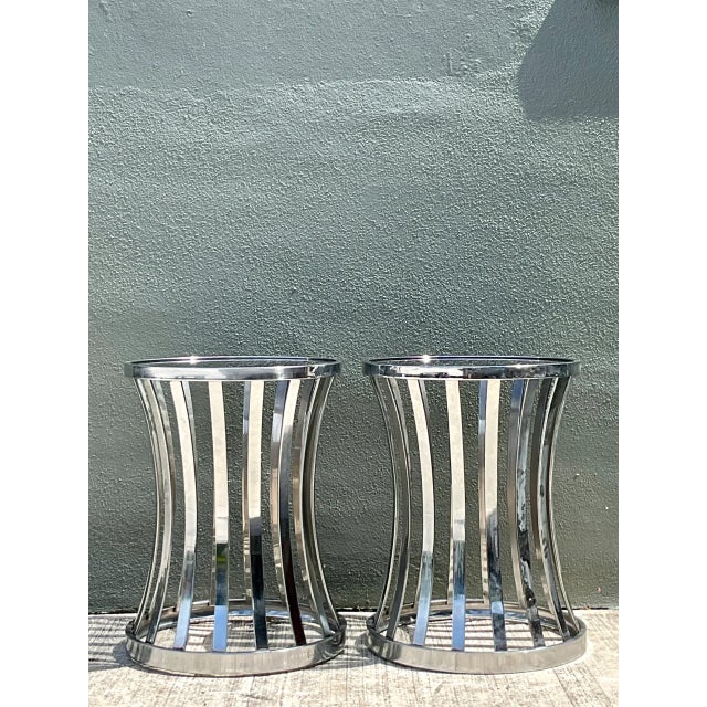 Late 20th Century Vintage Metal and Glass Side Tables - A Pair For Sale - Image 5 of 12