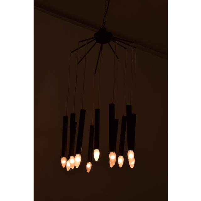 Brass and Metal Chandelier attributed to Stilnovo, 1950s For Sale - Image 4 of 13