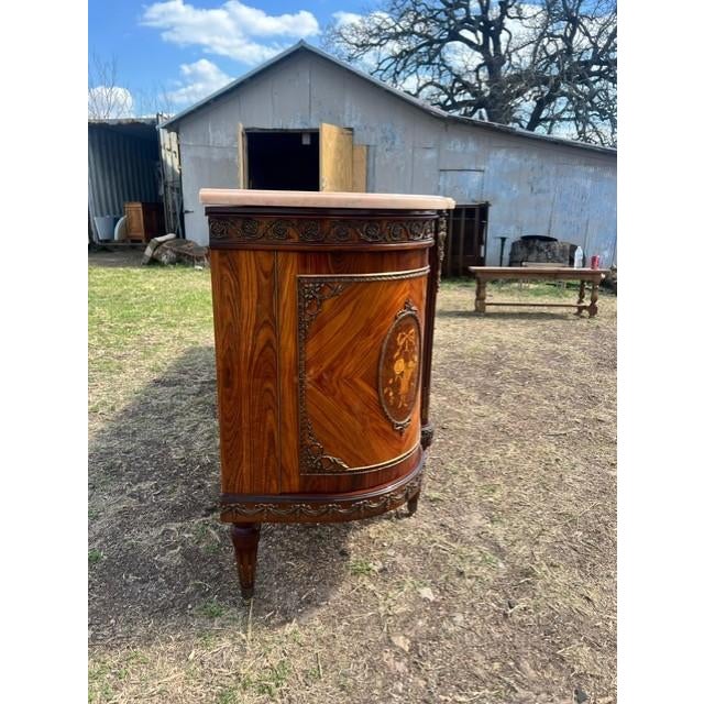 Long French Louis XVI Demilune Mahogany Sideboard Carrera Marble Top 1900s For Sale - Image 12 of 18