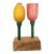 Rare Danish Mid Century Handmade Carved Tulip Flower Salt & Pepper Set on Burlwood Stand For Sale