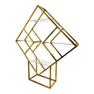 1970s Modern Geometric Brass & Glass Étagère / Bookshelves. For Sale