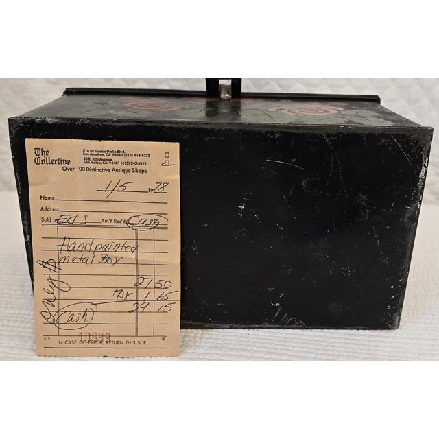 Black 19th Century Hand-Painted Tole Metal Box With Floral Decoration For Sale - Image 8 of 8