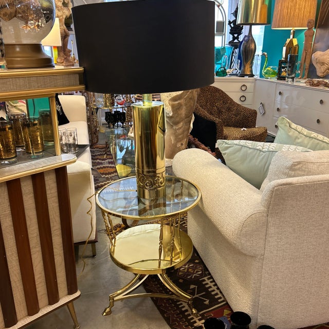 1960s Italian 2 Tier Round Brass and Glass Side Tables With Hoof Feet a Pair For Sale - Image 11 of 12