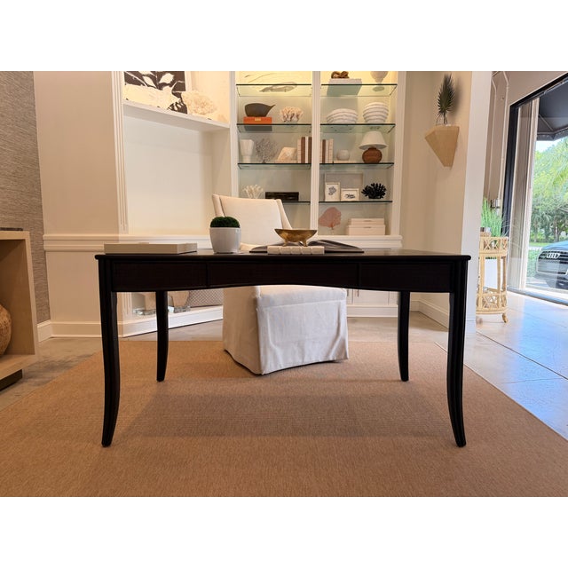 Early 21st Century McGuire Espresso Wood Desk With Cane Detailing For Sale - Image 5 of 14