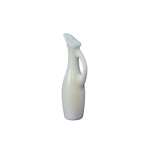 Traditional White Glass Pitcher Vase For Sale - Image 3 of 6