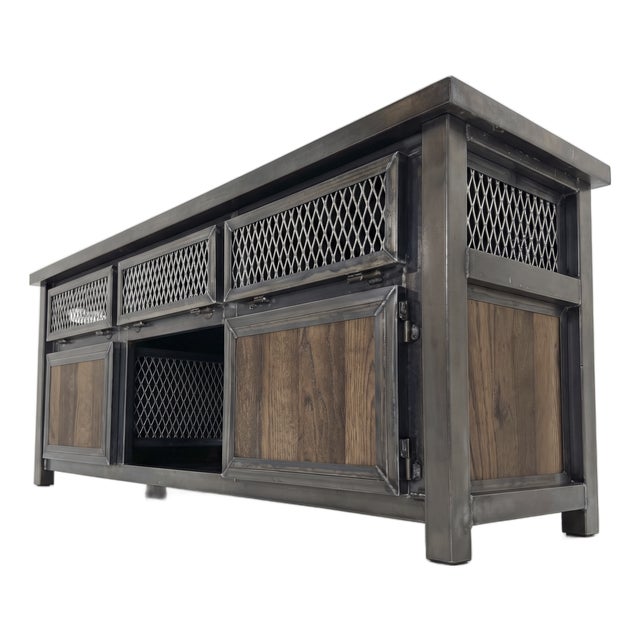 Custom Modern Industrial Media Console and Tv Stand For Sale