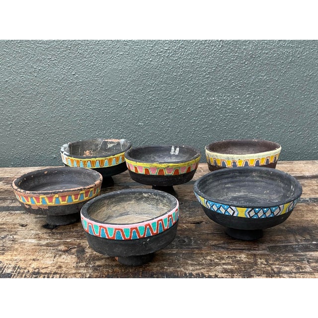 Vintage Painted Ceramic Pedestal Bowls - Set of 6 For Sale - Image 9 of 12