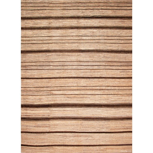 Stunning Modern Geometric Stripe Design Neutral Earth Tone Rug, Country of Origin: Central Asia, Circa date: Modern