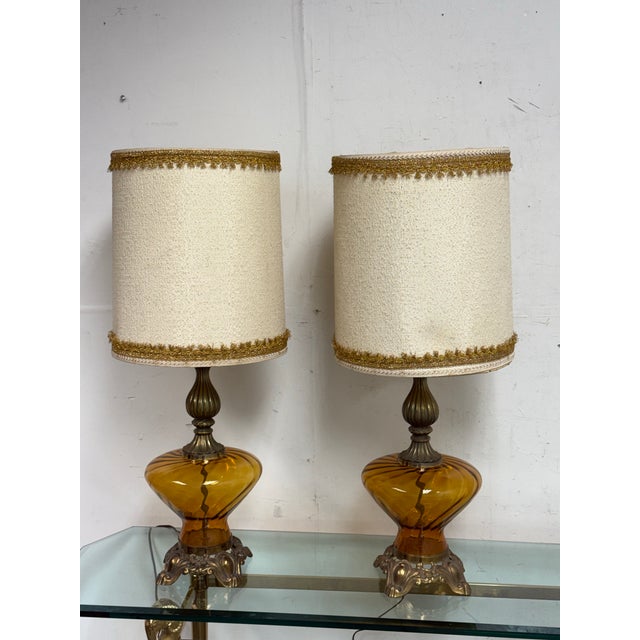 Hollywood Regency Hollywood Regency Vintage Sculptural Glass Table Lamps, Pair For Sale - Image 3 of 12