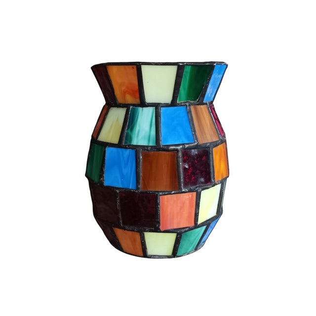 Marshall Fields Vintage Slag Glass Multicolor Candle Holder For Sale - Image 4 of 6