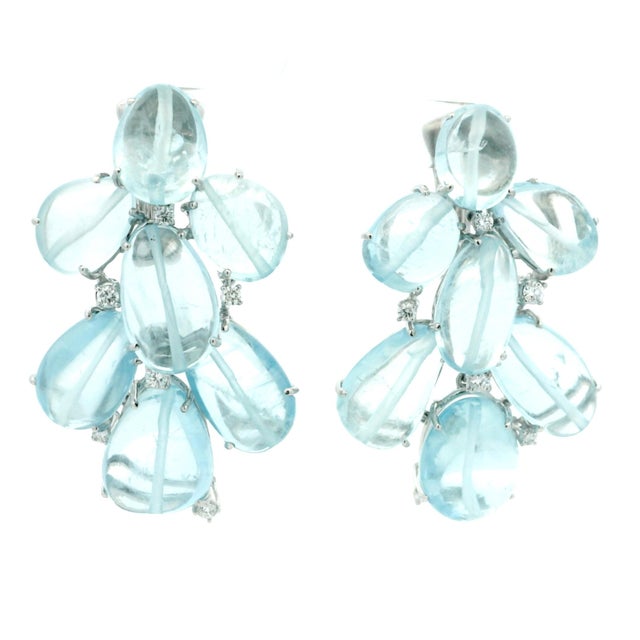 Italian Aquamarine and Diamond Chandelier Earrings in 18k White Gold, Circa 1990, Pair For Sale - Image 11 of 13