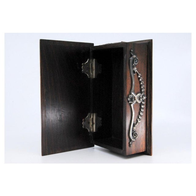 Wooden Jewelry Box with Silver Applications and Coat of Arms Letters on the Lid For Sale - Image 9 of 11