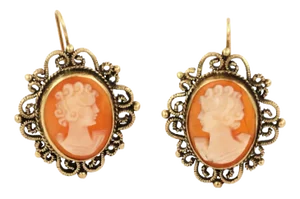 Shell Cameo 14k Yellow Gold Girl Fancy Hook Dangle Earrings - 2 Pieces