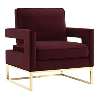 Avery Maroon Velvet Chair with Gold Frame For Sale