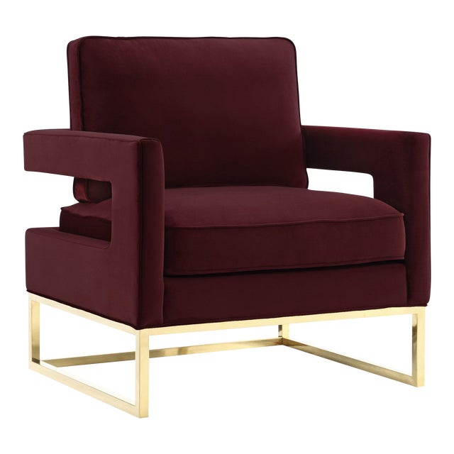 Avery Maroon Velvet Chair with Gold Frame For Sale