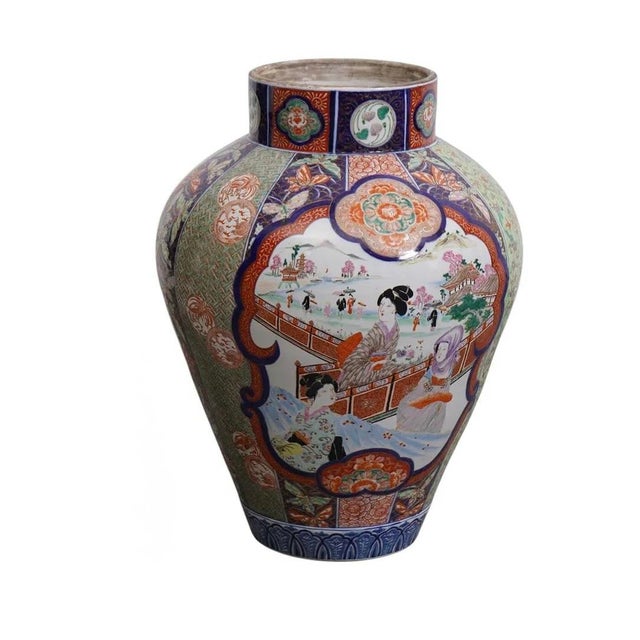 Japanese Late 19th Century Oversized Oriental Imari Vase With Landscape Panels For Sale - Image 3 of 10
