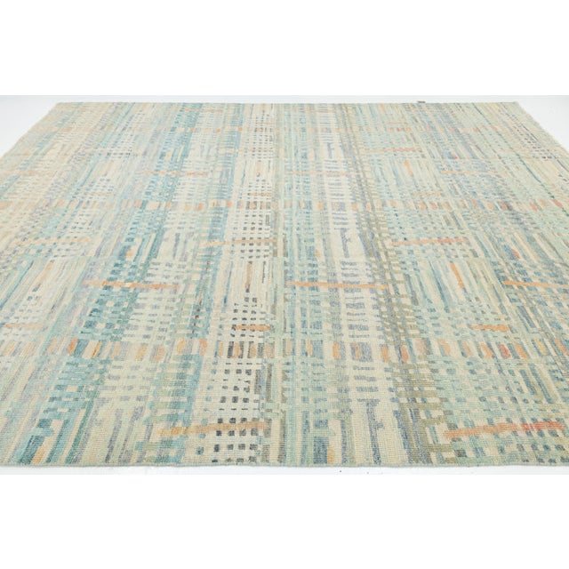 2020s Modern Abstract Plaid Wool Area Rug in Pastel Aqua, Sage & Warm Terracotta 9x12 For Sale - Image 5 of 12