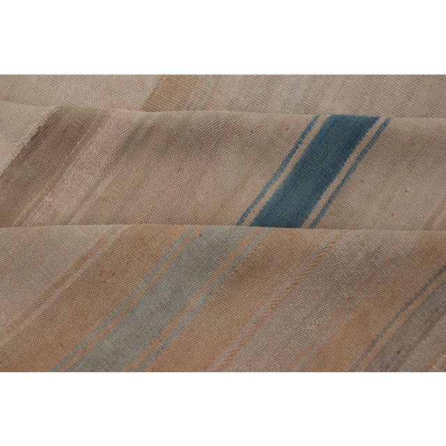 Vintage Turkish Kilim Rug With Soft Beige and Blue Stripes For Sale - Image 9 of 9