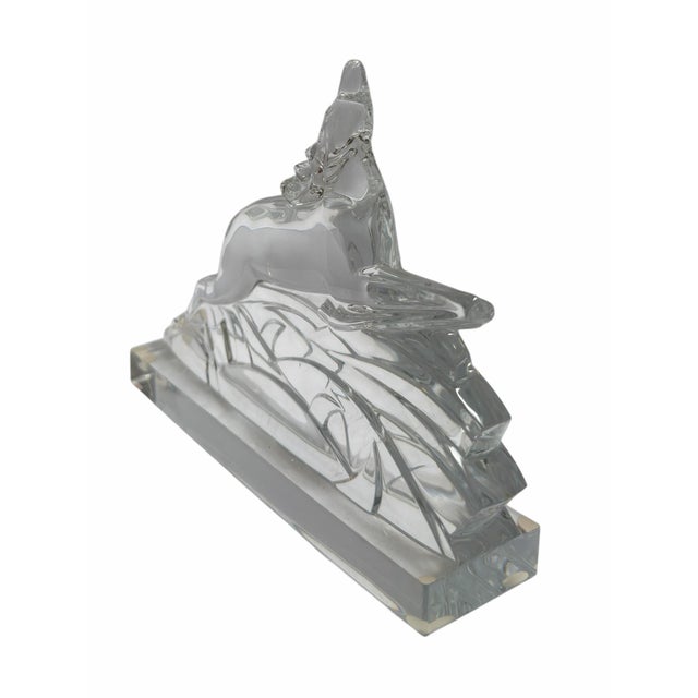 Signed Baccarat French Crystal Leaping Gazelle Bookend.