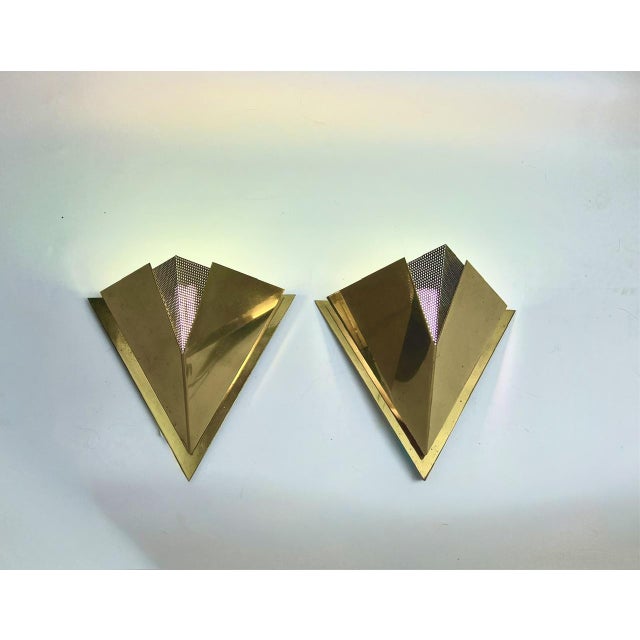 Metal Geometric Brass Pyramid Wall Lights by Baulmann, 1970s, Set of 2 For Sale - Image 7 of 14