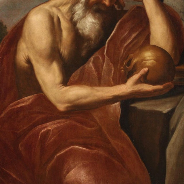 Italian Artist, Saint Jerome in Meditation, 1670, Oil on Canvas For Sale - Image 4 of 16