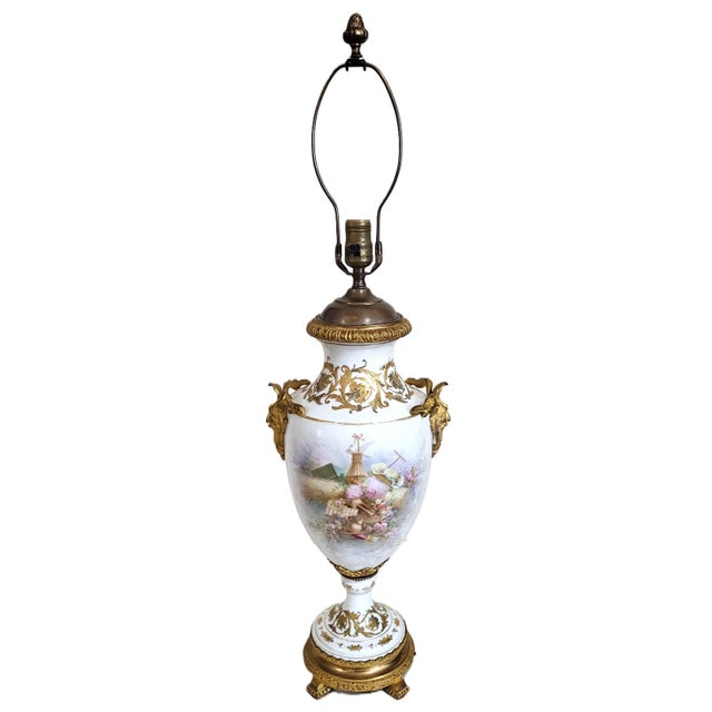 French Antique French 19th C White & Gilt Bronze Sevres Porcelain Urn Vase Lamp Angels For Sale - Image 3 of 18