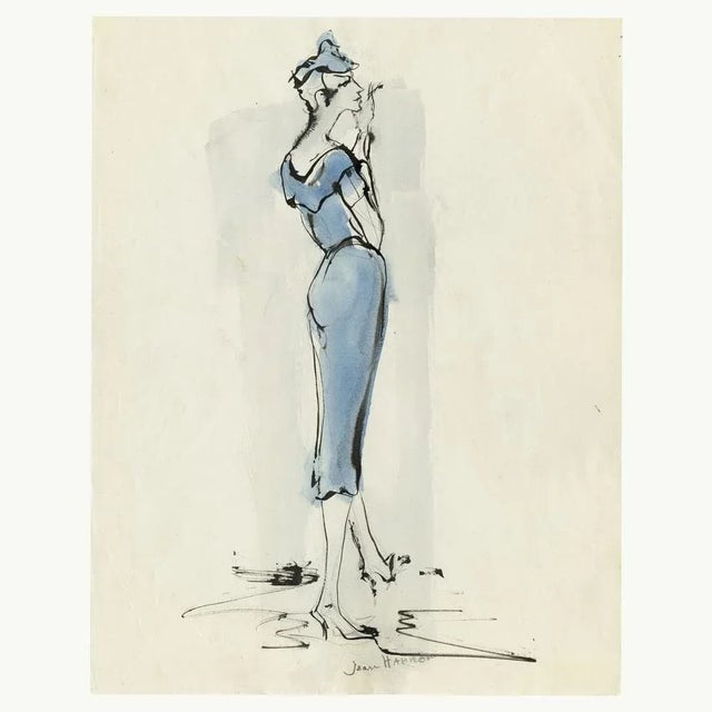 Ink drawing on paper depicting Stalking Lion. Artist's signature is on the front. Jean Hannon grew up in Boston and...