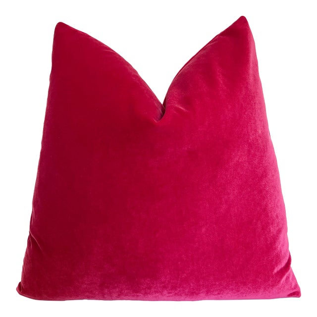 Raspberry Pink 20x20 Velvet Throw Pillow With Feather Down Insert For Sale