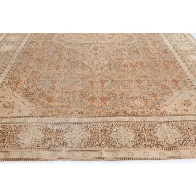 Authentic 19th Century Indian Amritsar Beige Brown Handmade Wool Rug For Sale - Image 9 of 9