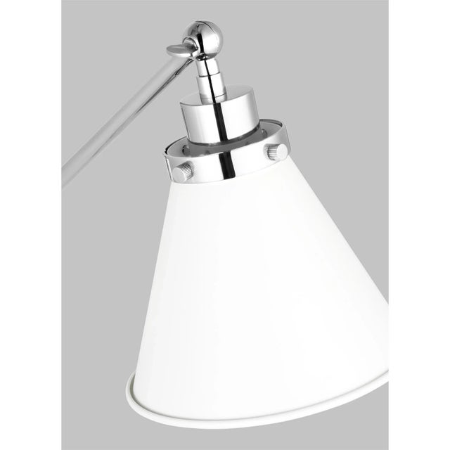 Chapman & Myers by Visual Comfort Studio Wellfleet Single Arm Cone Task Sconce, Matte White & Polished Nickel For Sale In Greenville, SC - Image 6 of 7