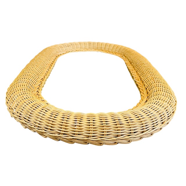 Boho Chic Vintage Oval Rattan Wall Mirror | 1980s Boho Coastal Wicker Frame | Large 29.75" High Accent Decor For Sale - Image 3 of 13