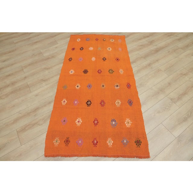 1960s Traditional Hand Knotted Orange Floral Kilim Rug For Sale - Image 13 of 13