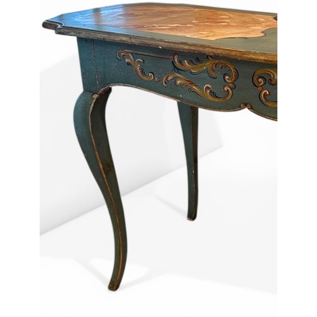 Vintage Bavarian Baroque Style Hand Painted Table Writing Desk For Sale In West Palm - Image 6 of 18