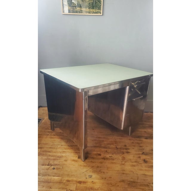 General Fireproofing Company 1960s Refurbished Polished Steel Tanker Desk/ General Fireproofing Co For Sale - Image 4 of 9