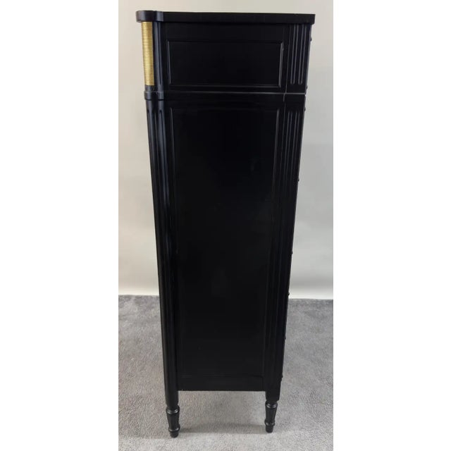 Maison Jansen Style Hollywood Regency Ebony & Brass Two-Door Bar and Tall Chest For Sale In New York - Image 6 of 14