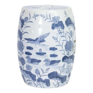 Blue and White Painted Ceramic Garden Stool For Sale