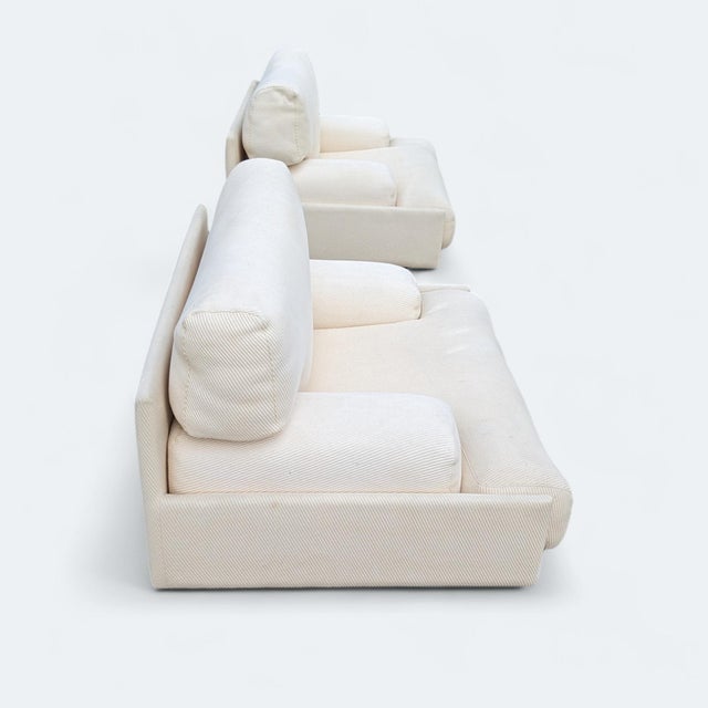 Wood Late 20th Century Postmodern Italian Lounge Chairs in Textured Cream Fabric, Pair, Leather For Sale - Image 7 of 18