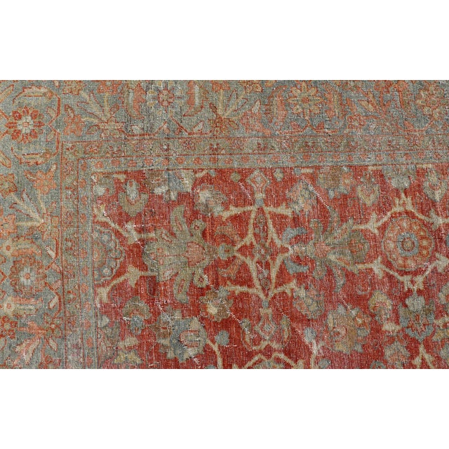 Early 20th Century Antique Persian Sultanabad Rug With Floral Soft Red Field and Pale Blue Border For Sale - Image 5 of 15
