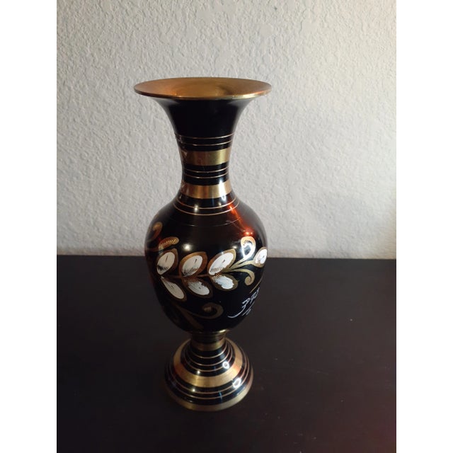 Contemporary 1980s Handpainted & Enameled Brass Vase For Sale - Image 3 of 7